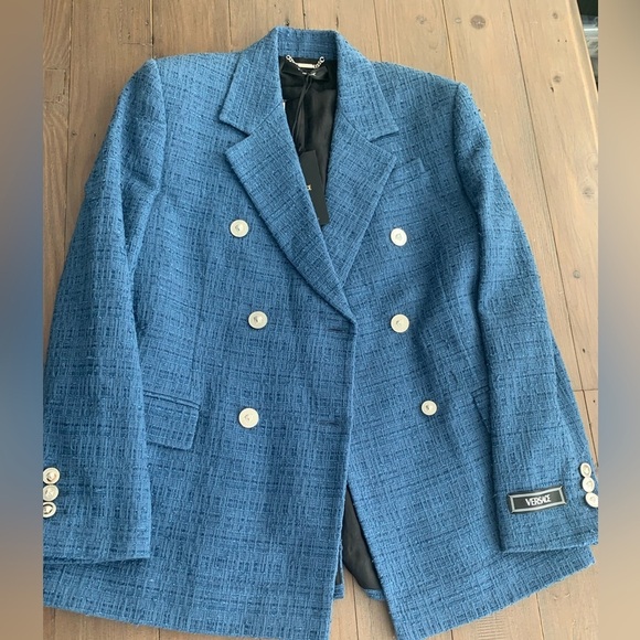 CURRENT SEASON Versace double breasted metallic blue tweed blazer jacket NWT - Picture 7 of 13